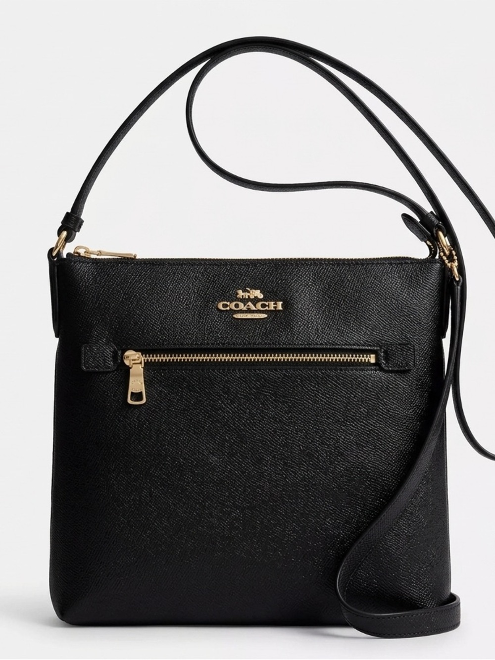 Coach Black Leather Crossbody with Gold-Tone Accents
